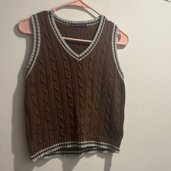 Brandy Melville 100% cotton Brown Cable Knit Sweater Vest Made in Italy - Picture 1 of 4